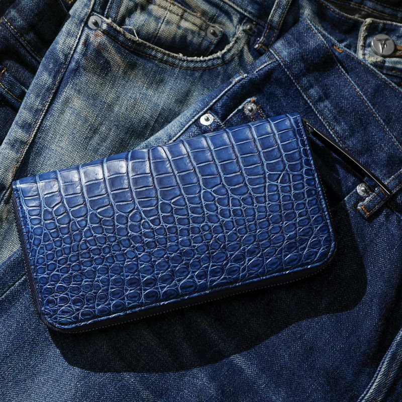 池田工芸の人気青い財布　藍染クロコダイル ビッグウォレット